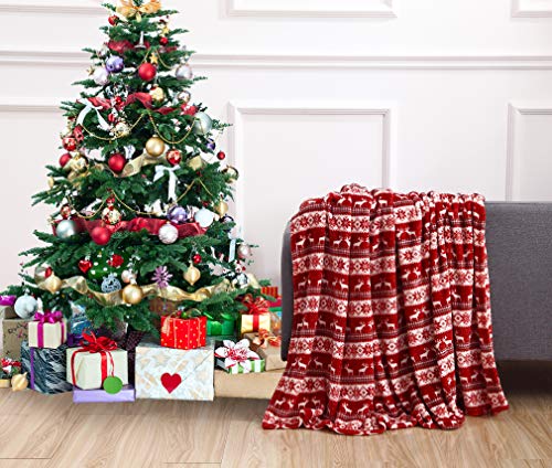 Elegant Comfort Velvet Touch Ultra Plush Christmas Holiday Printed Fleece Throw/Blanket-50 X 60Inch, (Double Deer) #TOP3