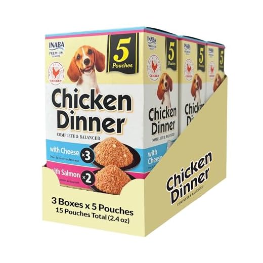 INABA Chicken Dinner for Dogs, Soft Pate Wet Dog Food, Complete & Balanced, 2.4 oz. Pouch, 15 Pouches, Cheese & Salmon Variety
