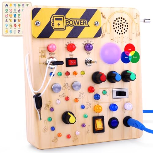 Montessori Busy Board 1 an Enfants Activity Board Jouets en Bois avec 12 Interrupteurs 27 Lumières LED Jouets Sensory Learning Toys Jeux Jeu Montessori Jouet Enfant Bebe 1 2 3 Ans Cadeau Enfant