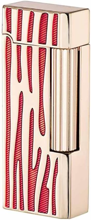 Classic Narrow Butane Lighter Metal Side Slide Lgnition Refillable Soft Flame Lighter for Women and Men Collection (Gold Red)