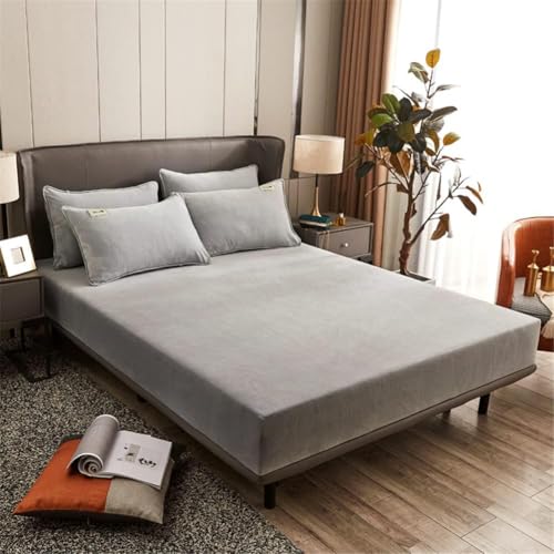 Samt Spannbettlaken 180x220 cm Warm Winter Frottee Spannbetttücher, Highdi Microfleece Flausch Hellgrau Spannbetttuch 180 x 220… – Ansicht 6