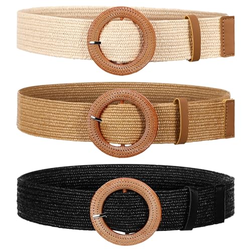 3pcs Woven Belt Boho Braided Wide Belts with Round Buckles for Dresses and Jeans Versatile Fashion Accessory for Women Classic Design Easy to Use Comfortable Fit