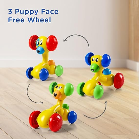 Image of Friction Powered Puppy Dog Toy Car for Toddlers - 360 Flip Stunt Action, 3 Face Expressions, No Batteries Needed - Push and Go Learning Toy Gift for Kids Boys Girls Ages 1-4