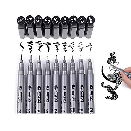 Fineliner Penne,Beoto 9ps Nero Pigmento Pennarelli Micro Penne Line Point Ink Micro-Pen Fineliner per Disegno, Illustrazione Dell'artista, Documenti di Office