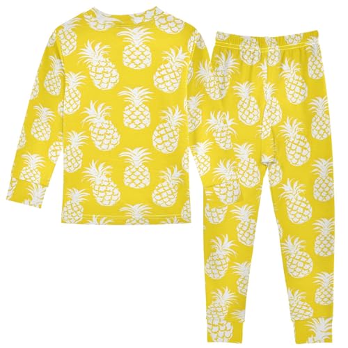 White Pineapples Cute Pajama Sets Long Sleeve Top and Pants, Snug Fit Sleepwear for Night Wears2
