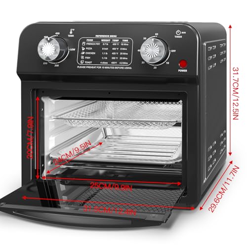 PlumChef-13-Quart-4-Slices-Air-Fryer-Convection-Toaster-Oven-with-Reference-Menus-1500W-7-in-1-Multifunction-with-Roast-Bake-Grill-Broil-Toast-Dehydrate-DefrostBlack PlumChef 13 Quart 4 Slices Air Fryer Convection Toaster Oven with Reference Menus 1500W 7 in 1 Multifunction with Roast Bake Grill Broil Toast Dehydrate DefrostBlack
