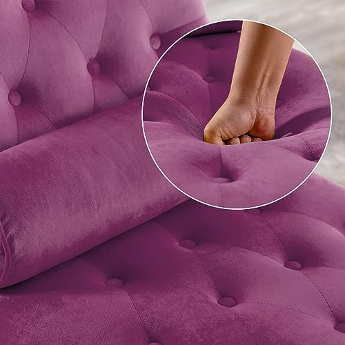 ONPNO Tufted Velvet Chaise Lounge Indoor, Leisure Accent Chair Upholstered Couch with Toss Pillow for Bedrooom Living(Purple)