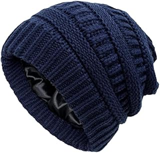 Yutdeng Knit Beanie Hat for Ladies Men Silk Satin Lined Anti-Static Ski Skull Cap Slouchy Winter Hats for Women Unisex