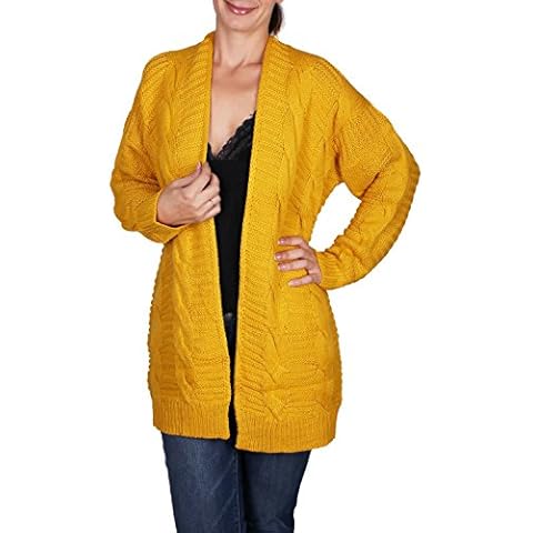 BodiLove Women's Chunky Cable Knit Open Front Oversize Sweater Cardigan Mustard S/M(L7514(7014)) Cover