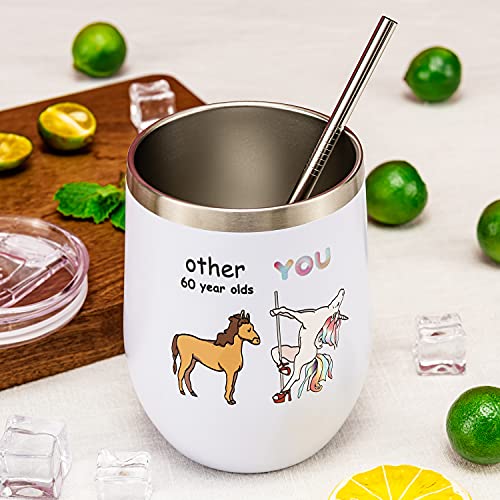 Crisky Funny Unicorn Wine Tumbler For Women 60Th Birthday Gifts Novelty Gift For Best Friend/Friends/Wife/Mom/Sister/Her 12Oz Vacuum Insulated Tumbler With Box, Lid, Straw #TOP2