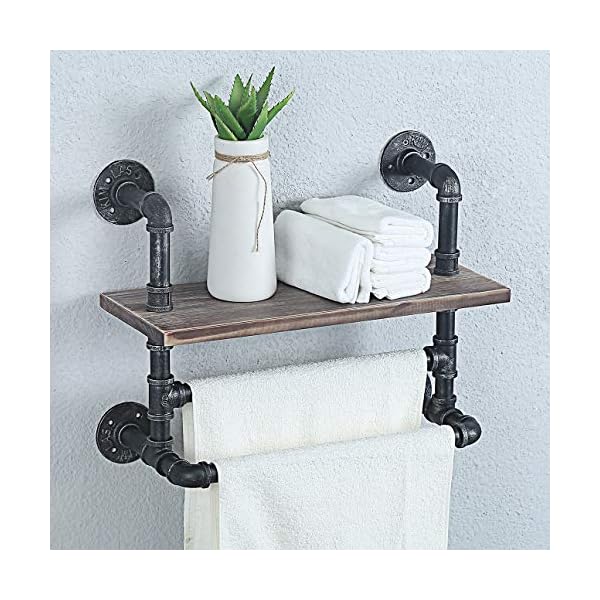 Womio Industrial Pipe Bathroom Shelves Wall Mounted,Rustic Wall Decor Farmhouse,Towel Rack with 2 Towel Bar,Metal Floating Shelves Towel Holder,Wall Shelf Over Toilet - Image 4