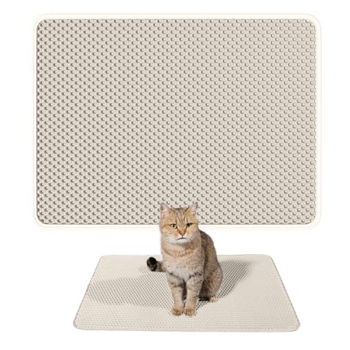 Niboow 猫砂マット 猫用トイレマット 猫砂取りマット 二重EVA 滑り止め 防水や尿の浸透防止 飛び散り防止マット 臭さ防止 猫マット ハニカムデザイン 掃除簡単 マッサージ式 高耐久 四季適用 （60*45cm ベージュ）