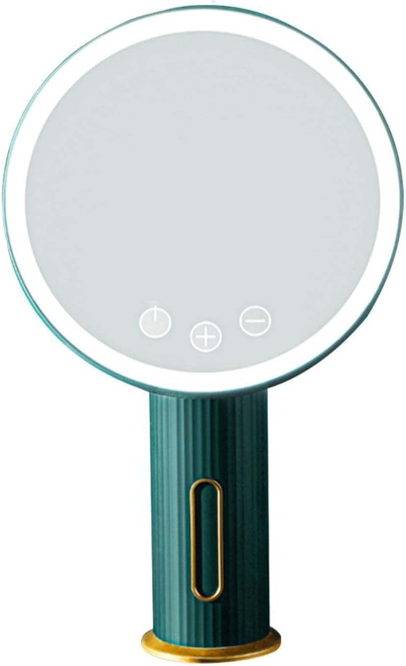 Espejo de maquillaje LED redondo e independiente de 31.5 x 19 cm con luz superior giratoria