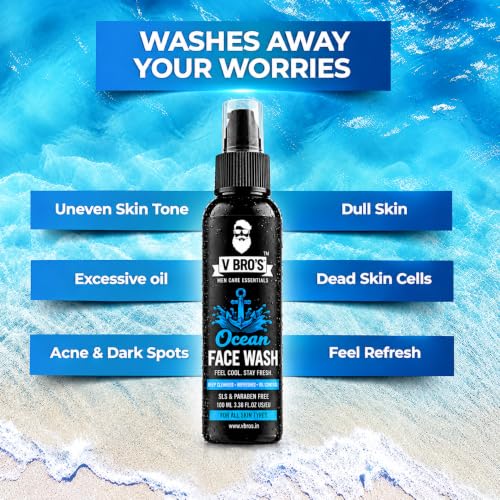 V BRO'S Ocean Face Wash for Men, Pack of 3 · 100 ml (300 ml total) - Image 5