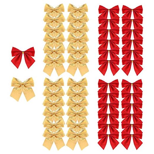 Amacoam Noeud pour Sapin de Noel Noeud de Ruban de Noël Ornements 48 Pièces Noeud Papillon Rouge Or Noel Decoration de Sapin Noel Décoration Cadeau Noel Présente Emballage Fournitures 6 cm