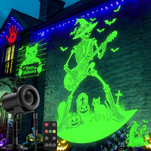 12-in-1 Halloween Projector Lights Outdoor, Dynamic Projection Light | with Cat Spider Pumpkin HD Patterns, Waterproof Halloween Decorations for Window Wall Yard Garage Christmas Holiday Decor - image 1