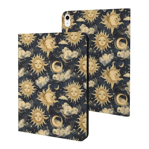 Étui iPad 10e génération motif soleil et lune doré pour une protection raffinée