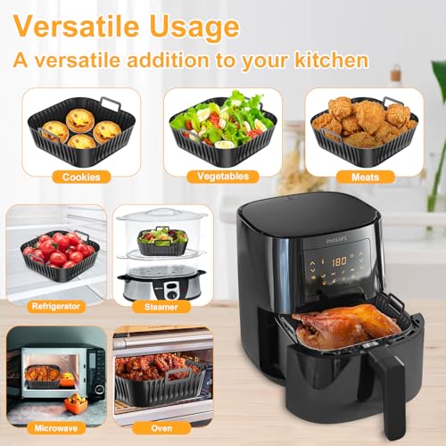 Dzpuhuojz 3pcs 4.7-6.2L Silicone Air Fryer Liner Suit for Philips Airfryer 6.2L (Na230/09; Na332/09), Ninja 6.2L (AF180UKCP AF140UK); Compatible with COSORI 4.7-6.2L, Tefal; Reusable Trays Accessories - Image 6