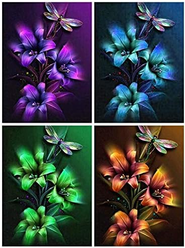 LongSing 4 Pack 5d Diamond Painting Kits for Adults Kids Set Dragonfly Flower Full Drill Diamond for Home Wall Decor