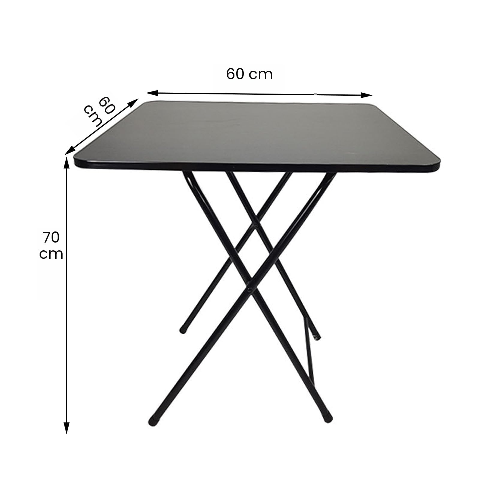 Table TV carrée pliable 60 x 60 x 70 cm pour 2 à 4 personnes, table pliante d'extérieur en panneau MDF solide, table de cuisine peu encombrante avec 1,2 m noir
