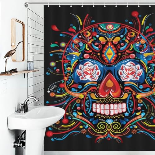 Rideau de douche crâne imperméable lavable avec 12 crochets - 6