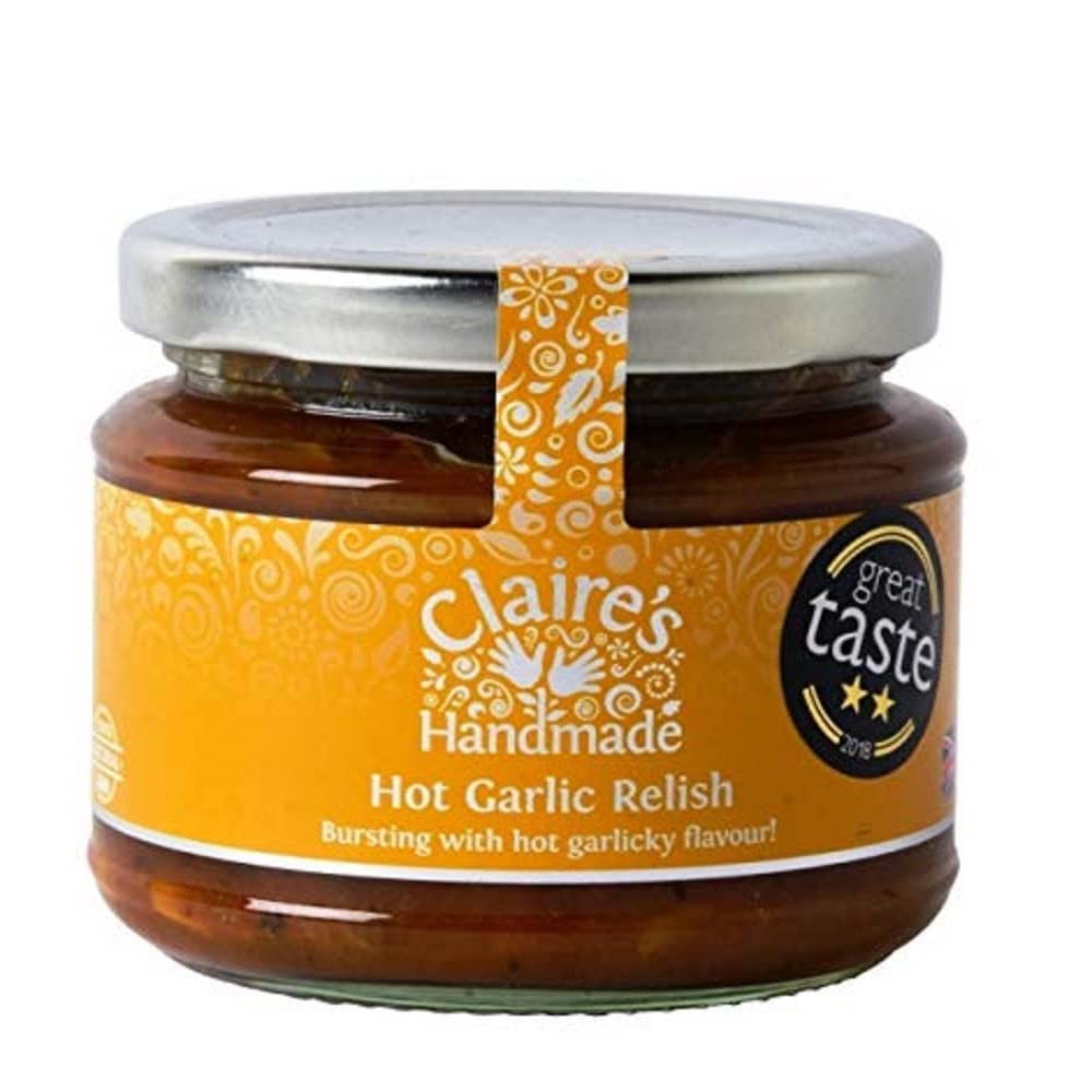 Claire's Handmade - Hot Garlic Relish (200g) - Great Taste Award Winning Traditionally Made Hot & Spicy Relish, Bursting with Flavour, Suitable for Vegetarian, Vegan & Gluten Free Diets, GMO Free