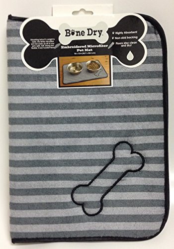 Image of Bone Dry Embroidered Microfiber Pet Mat (Dark /Light Grey) - Dog Bone Print
