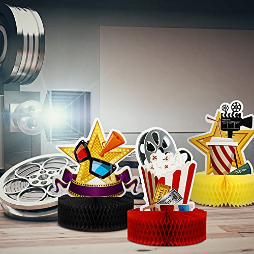 Sumind 6 Pieces Movie Night Decorations Party Honeycomb Centerpiece Party Decoration Movie Theme Cakes Table Topper Large Word Paper Centerpiece Sign For 3D Table Decoration, 8.7 X 7.5 Inch #TOP4