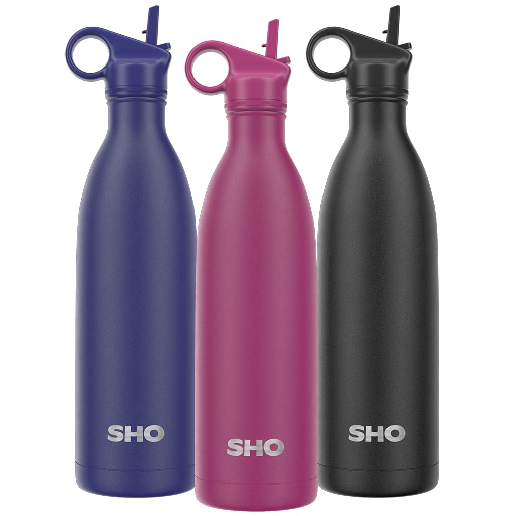 SHO Stainless Steel Water Bottle with Straw and Screw Lid - Leakproof, BPA Free, Vacuum Insulated Double Walled Metal Flask, 500ml - Original 2.0-12 Hours Hot 24 Hours Cold (1L, Very Berry) โ image 1