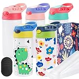 Joyclub Sublimationsbecher für Kinder, mit Deckel und Strohhalm, 340 ml, für Kinder, Sublimationswasserflaschen, Edelstahlbecher für DIY, isolierter Becher, Heißpressdruck, 5 Stück
