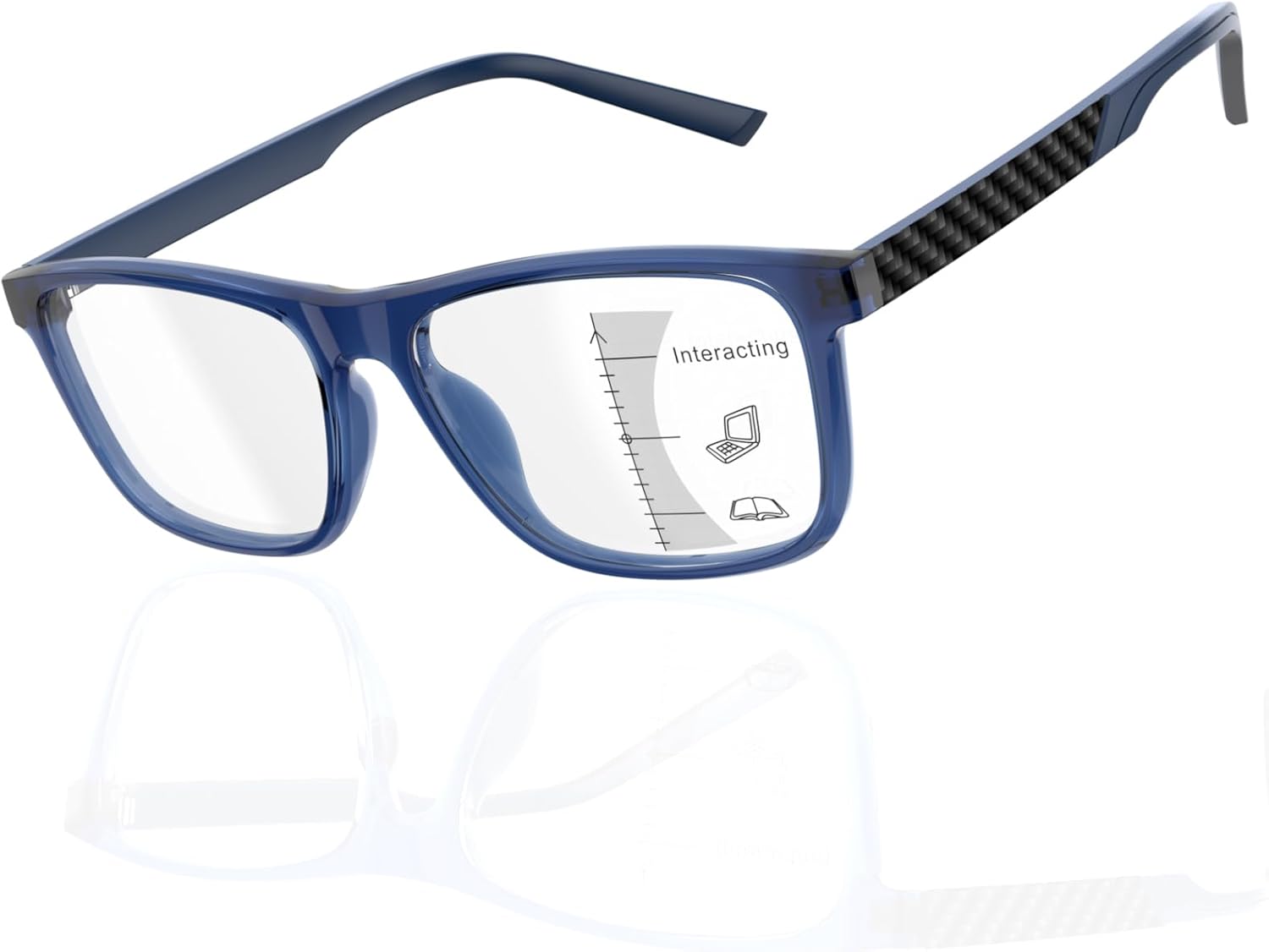 Progressive Multifocus Reading Glasses Men TR90 Frame Lightweight Trifocal Transition Computer Readers Near Workspace Anti Blue Light Blue 2.75
