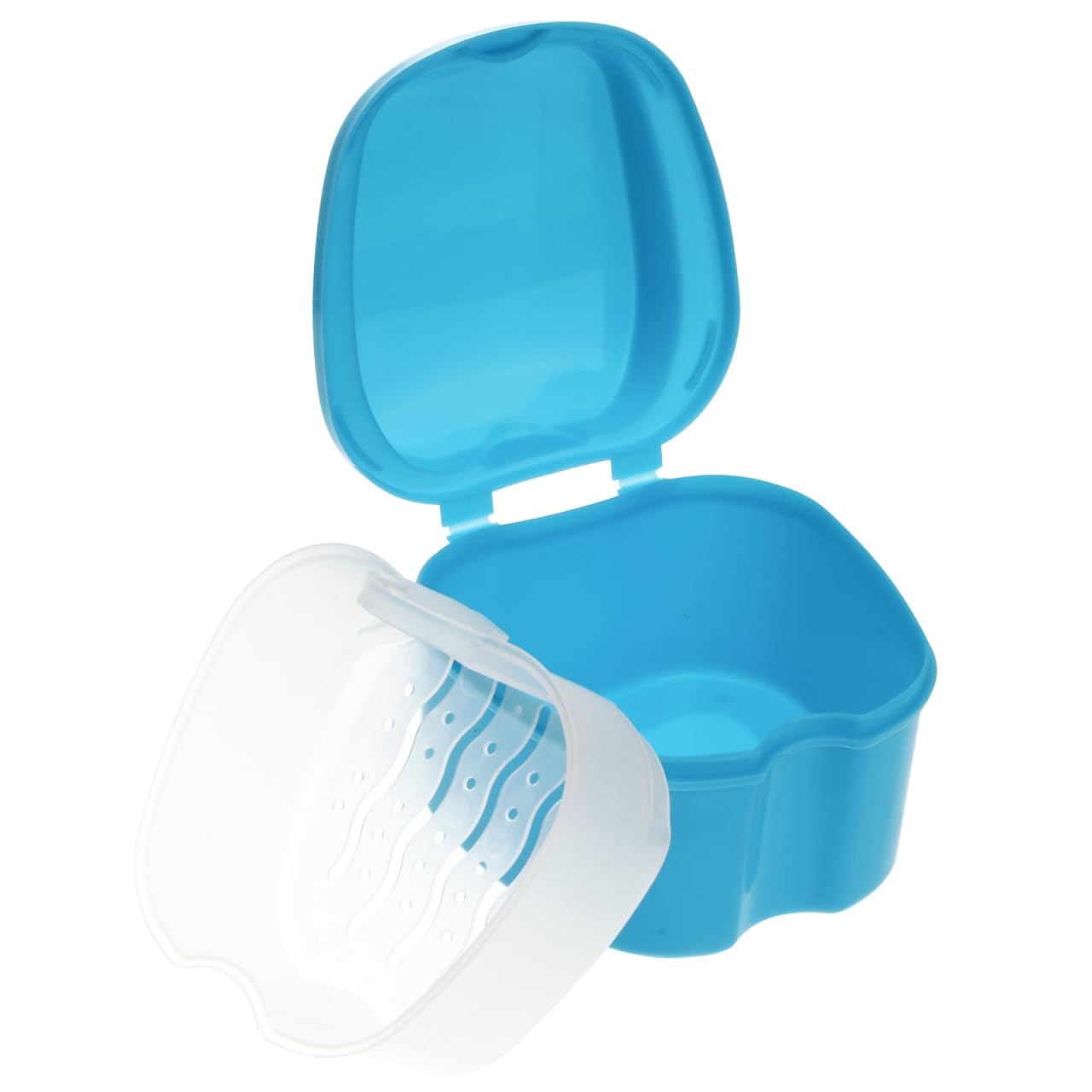 Denture Box Case Denture Bath Box Case Dental False Teeth Storage with Hanging Net Container (light Blue)-image-0