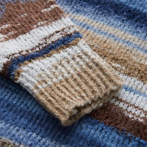 Men's Round Neck Striped Casual Pullover Long Sleeve Warm Knitted Pullover Sweater4