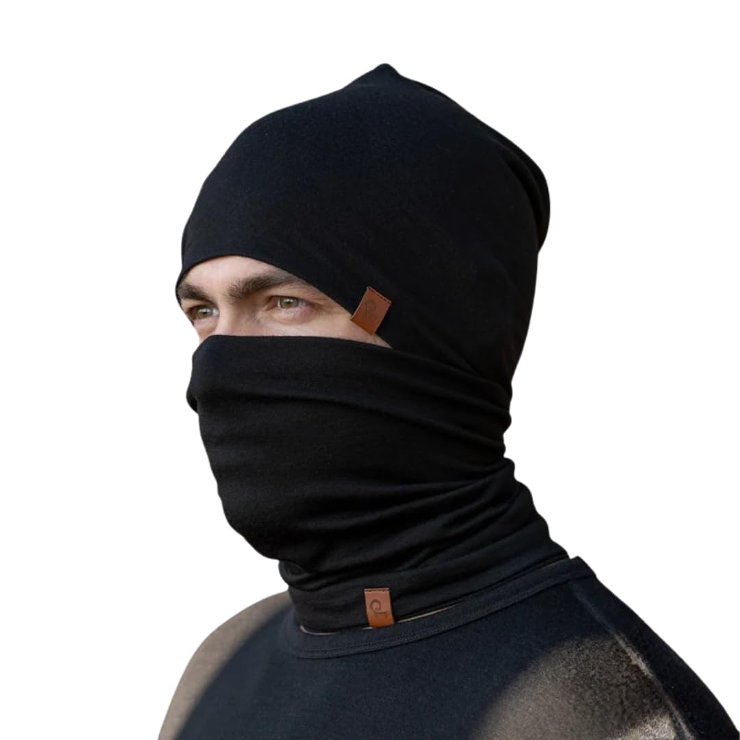 menique Herren 100% Merinowolle Beanie & Schlauchschal Set, Dünn und Weich | Atmungsaktive Thermomütze und Loop Schal, für Skifahren Joggen Wandern, leichter Halswärmer, temperaturregulierender Komfort
