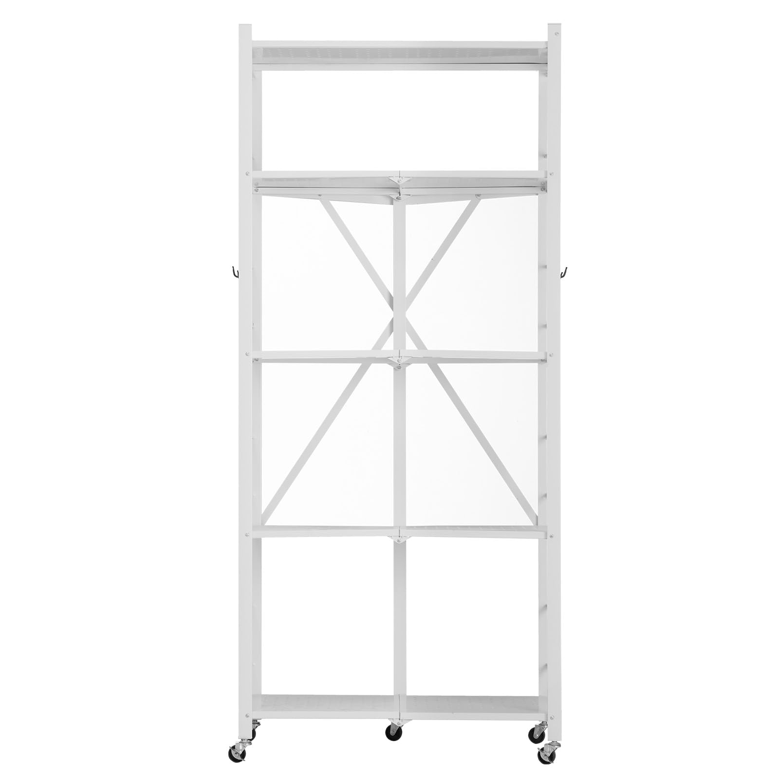 VEVOR 5 Etagen, Klappbare Regale mit Rädern, 38x71x163 cm, Faltbares Schwerlastregal, montagefreies Standregal, Haushaltsregal, Küchenregal, Metallregal für Garage, Küche, Keller, Weiß