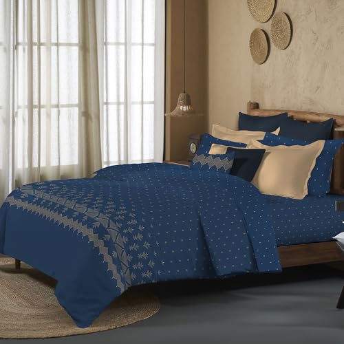 Image of MYTRIDENT Sanskriti Cotton Bedsheet for Double Bed, Gifting Collection King Size - Phulkari Blue