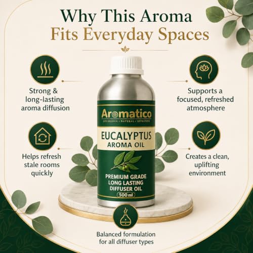Image of AROMATICO Eucalyptus Diffuser Oil with Strong, Long-Lasting Aroma for Homes, Offices & Showrooms. Aromatherapy, Diffusers, Air Purifiers, Vaporizers - 500ML