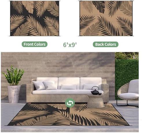 GENIMO Outdoor Rug Waterproof for Patios Clearance, Reversible Outdoor Plastic Straw Camping Rug Carpet, Large Area Rugs Mats for RV, Camper, Deck, Balcony, Porch, Backyard, Beach, Picnic. Leaf - 1