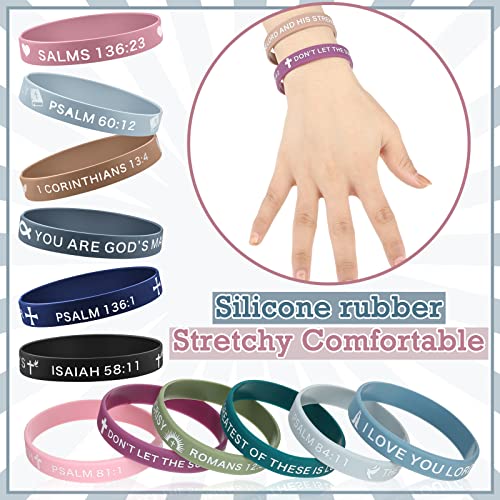 Minatee 60 Pcs Religious Silicone Bracelets Bulk Bible Verse Bracelet Motivational Christian Rubber Bracelets Jesus Wristbands Inspirational Gifts for Men Women(Classic Colors)