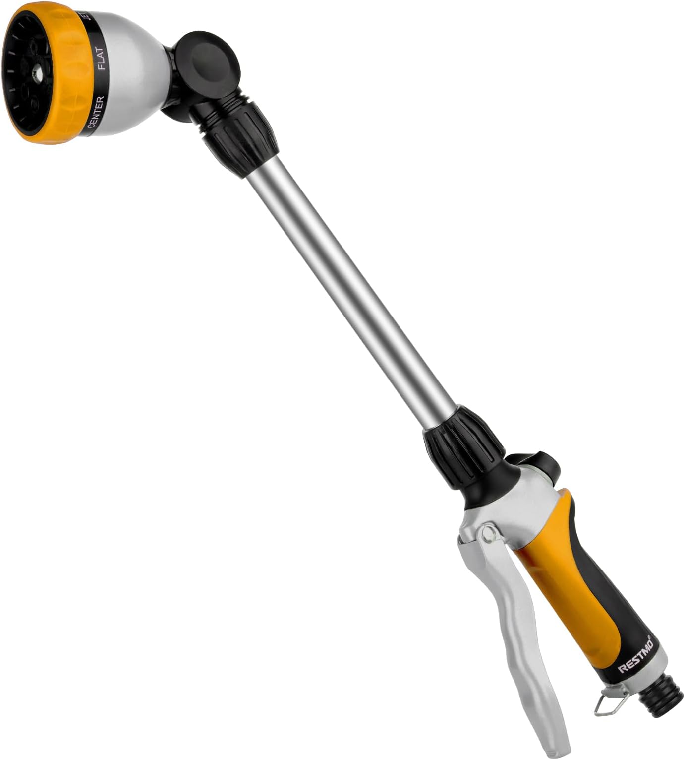 – RESTMO 48cm Watering Lance, Hose Pipe Spray Gun, Long Metal Spray Lance | 180° Adjustable Ratcheting Head | 7 Spray Patterns Garden Hose Wand, for Water Hanging Baskets, Shrubs, Yellow