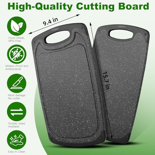Cutting Boards,15.7\"×9.4\" Plastic Chopping Board Made From Natural Food Grade Material,BPA Free&Eco,Non Slip&Juice Groove,Dishwasher Safe,Double-Sided Usable,Dark Grey