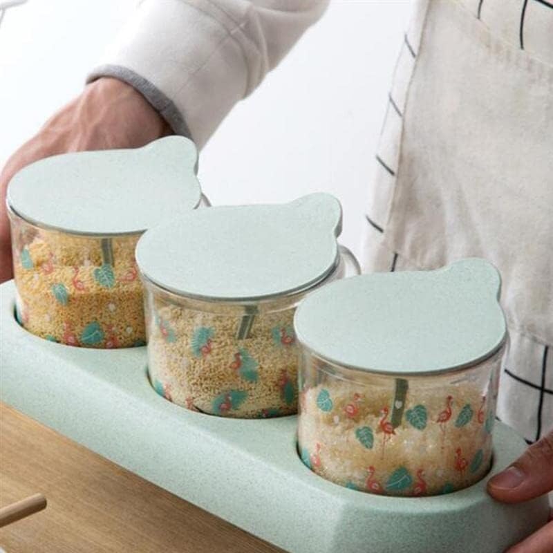 Pots d'assaisonnement, boîte à épices, boîte d'assaisonnement mignonne, bocaux à condiments ménagers transparents, récipient de cuisine, sel, poivre, sucrier, pots à épices culinaires simples (couleur