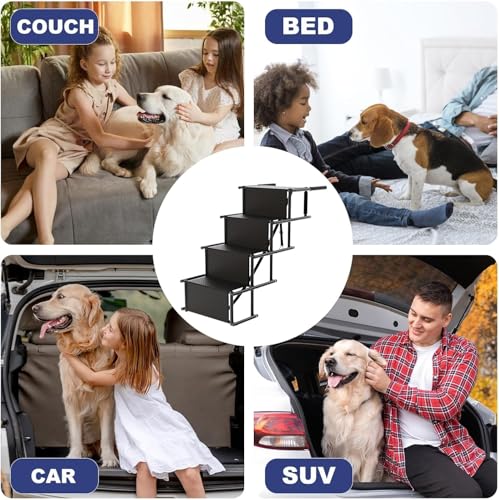 HEYOUTH Hunderampe Auto Klappbar,Hundetreppe Große Hunde,Rampe Hund Auto 4 Stufen,Bis 80 kg belastbar,Hunde Einstiegshilfe Auto,für SUV, Auto, LKW, Hochbett