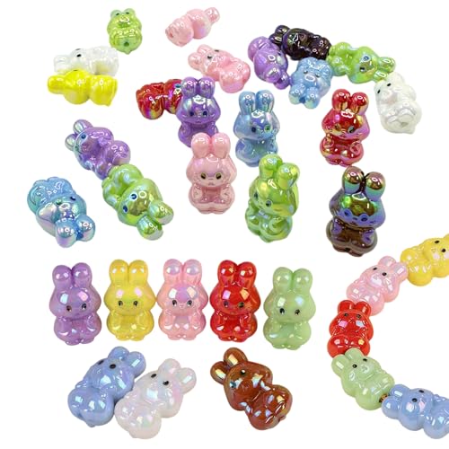 20PCS Holographic Rabbit Beads Acrylic Bunny Charms for DIY Jewelry