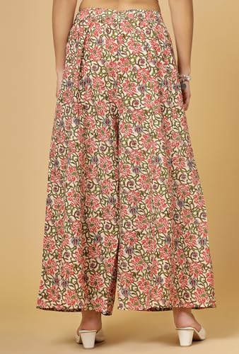 Image of Pistaa's Women's Regular Fit High Rise Pure Cotton Big Flair Printed Regular Palazzo
