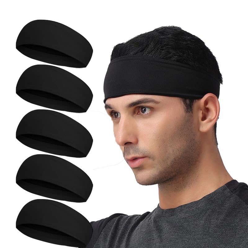 bismaadh Mens Running Headband, 5Pack,Mens Sweatband Sports Headband for Running,Cycling,Basketball,Yoga,Fitness Workout Stretchy Unisex Hairband-picture-36