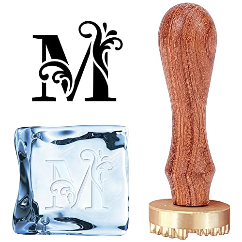 Craspire Letter Ice Stamp M Ice Cube Stamp Ice Branding Stamp With Removable Brass Head & Wood Handle Vintage Vine M Ice Stamp For Diy Crafting Cocktail Whiskey Mojito Drinks Bar Making #TOP5