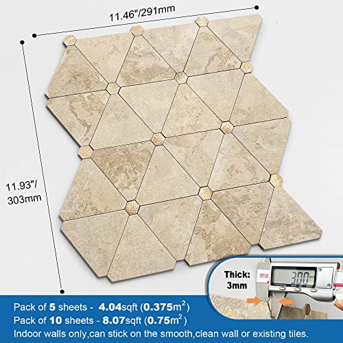 Mofit Backsplash Tile For Kitchen Peel And Stick,Self-Adhesive Bathroom Wall Tiles Waterproof 3D Metal And Marble Mosaic Panels Heat Resistant (Rust Beige,5Sheets) #TOP4