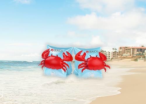 Miniatura 5 de Flotadores inflables de cangrejo para niños, 9 x 6 pulgadas, bandas inflables para brazos de natación para niños pequeños  Bandas de brazo