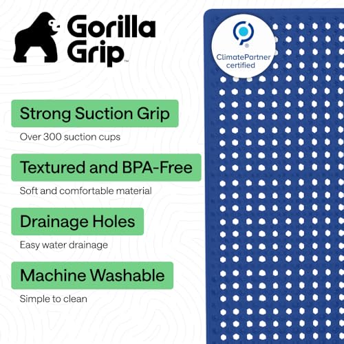 Image of Gorilla Grip Original Patented Bath, Shower Tub Mat, 35x16, Many Colors, Washable, XL Size Bathroom Bathtub Mats, Drain Holes Suction Cups, Royal Blue Opaque